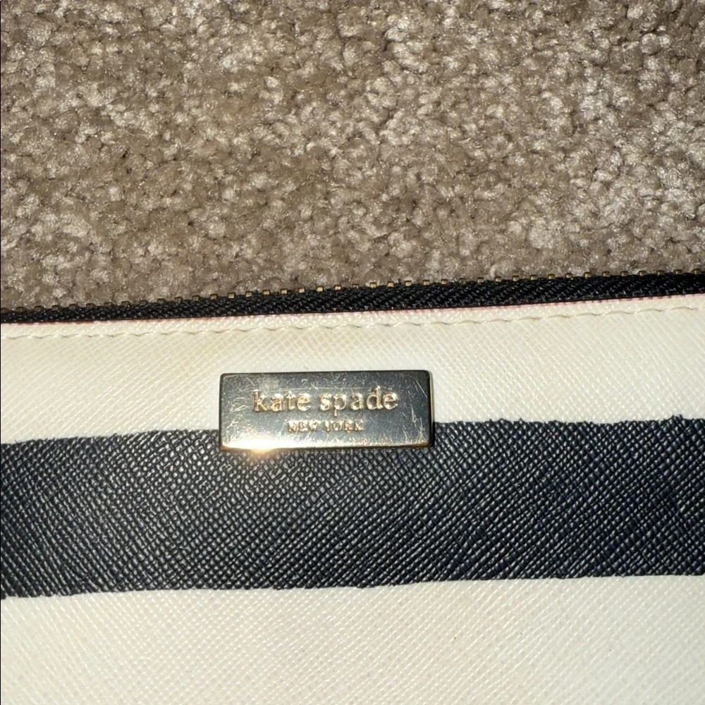 Kate Spade Navy and White Striped Zip Around Wallet